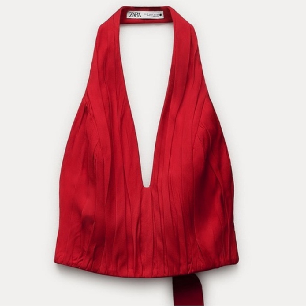 Zara Red Ruched Halter Top